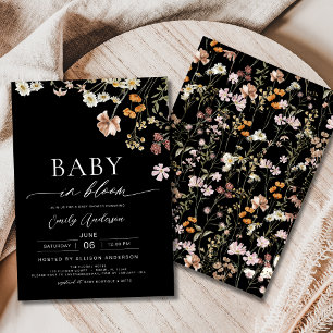 Invitation Bébé Fleur sauvage noir dans le Baby shower en fle