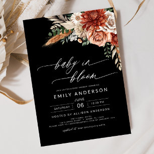 Invitation Bébé Fleur sauvage noir en fleurs Baby shower d'au