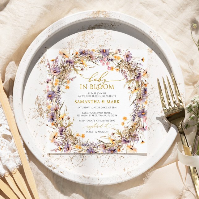 Invitation Bébé Fleur sauvage violet dans douche fleurie (Créateur téléchargé)