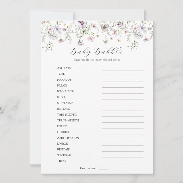 Invitation Bébé Fleur sauvage violet délicat Bébé Bébé (Devant)