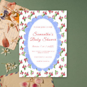 Invitation Bébé Fleuris Aquarelle Shower Vintage