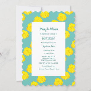 Invitation Bébé Floral En Fleur Baby shower Turquoise Roses J