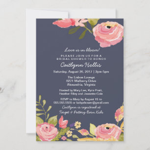 Invitation Bébé Floral Pink & Navy, nuptial ou anniversaire
