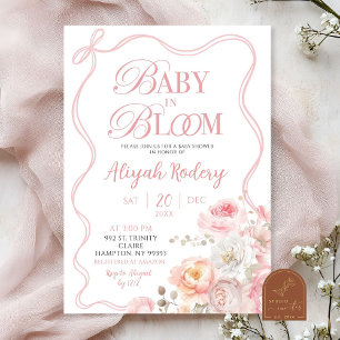 Invitation Bébé floral rose en fleurs dans le Baby shower en 