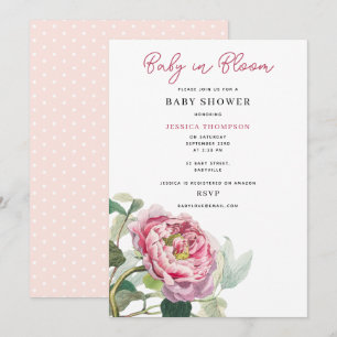 Invitation Bébé floral rose rose moderne dans le Baby shower