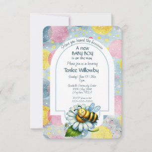 Invitation Bébé garçon abeille dans une douche de fleurs