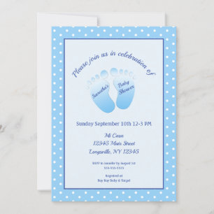 Invitation Bébé Garçon bleu pieds Baby shower Polka Dot