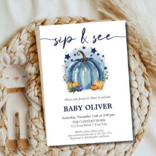 Invitation Bébé garçon Blue Pumpkin automne Sip And See Meet