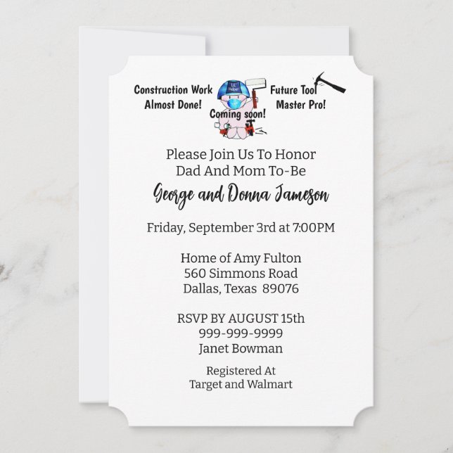 Invitation Bébé garçon charpentier  (Devant)