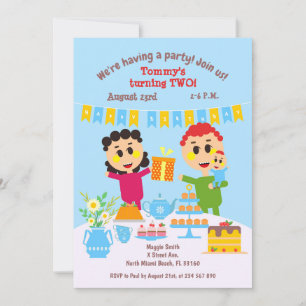 Invitation Bébé garçon deuxième anniversaire gâteau doux invi