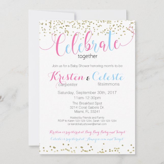 Invitation Bébé garçon et fille Baby shower combiné Invitatio (Devant)