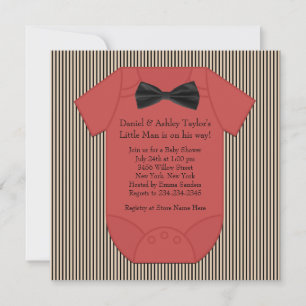 Invitation Bébé Garçon Fête de Naissance Rayure Rouge Noir et
