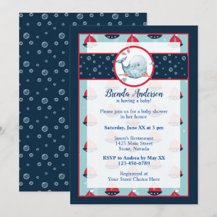 Invitation Bébé garçon marin bleu marine et rouge