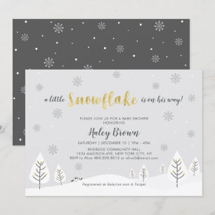 Invitation Bébé garçon: merveilleux univers hivernal d'or et