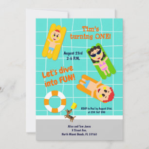 Invitation Bébé garçon premier anniversaire piscine invitatio