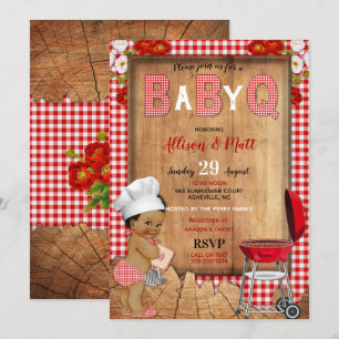 Invitation Bébé Garçon Rouge En vichy Fleurs de bois Bébé Q B