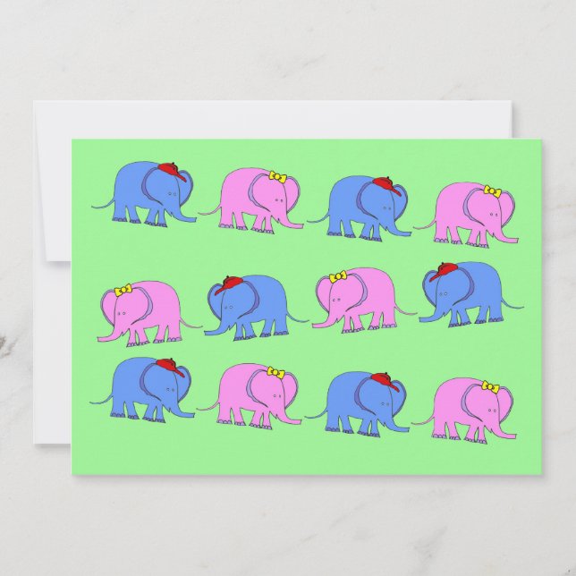 Invitation Bébé Genre Reveal Fête Invitation, Eléphants (Devant)
