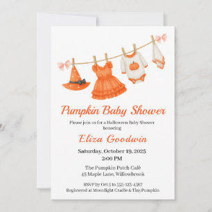 Invitation Bébé Halloween Fille   Petite Sorcière Citrouille