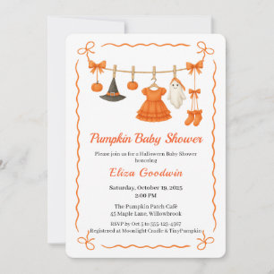 Invitation Bébé Halloween Fille Petite Sorcière Citrouille