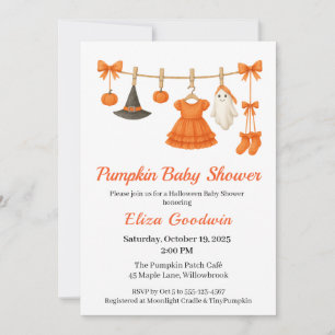 Invitation Bébé Halloween Fille   Petite Sorcière Citrouille