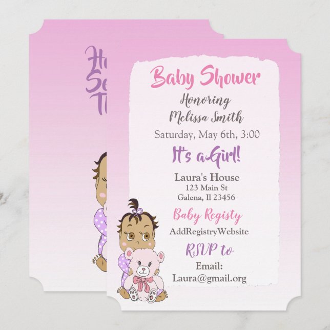 Invitation Bébé hispanique avec un ours en peluche Bébé plus  (Devant / Derrière)