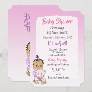 Invitation Bébé hispanique fille avec un bébé ours en peluche