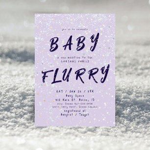 Invitation Bébé Hiver Sprinkle   Flurry de Neige Violette