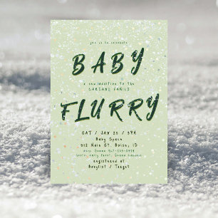 Invitation Bébé Hiver   Vert Flurry de Neige