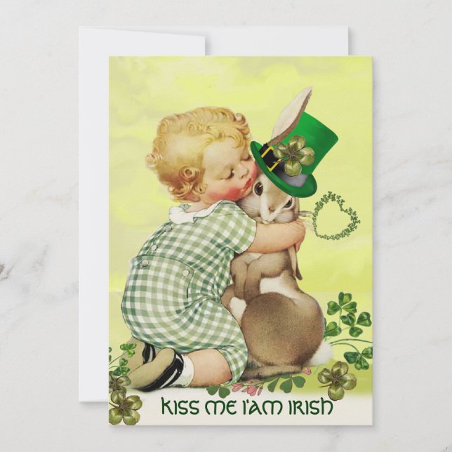 INVITATION BÉBÉ HUGING RABBIT IRLANDAIS ST. FÊTE DE LA JOURNÉ (Devant)