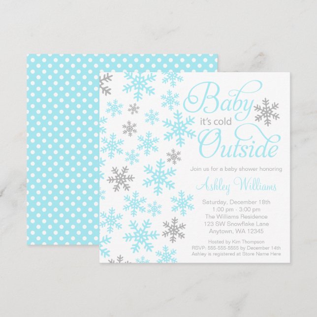 Invitation Bébé Il fait froid à l'extérieur Aqua Baby shower  (Devant / Derrière)