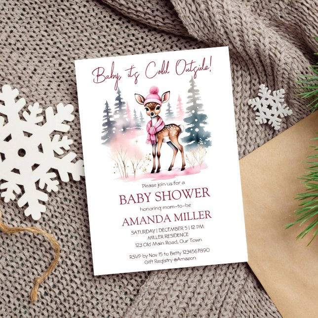 Invitation Bébé il fait froid à l'extérieur baby shower bébé  (Baby it's cold outside girl baby deer baby shower editable template invitation digital download)