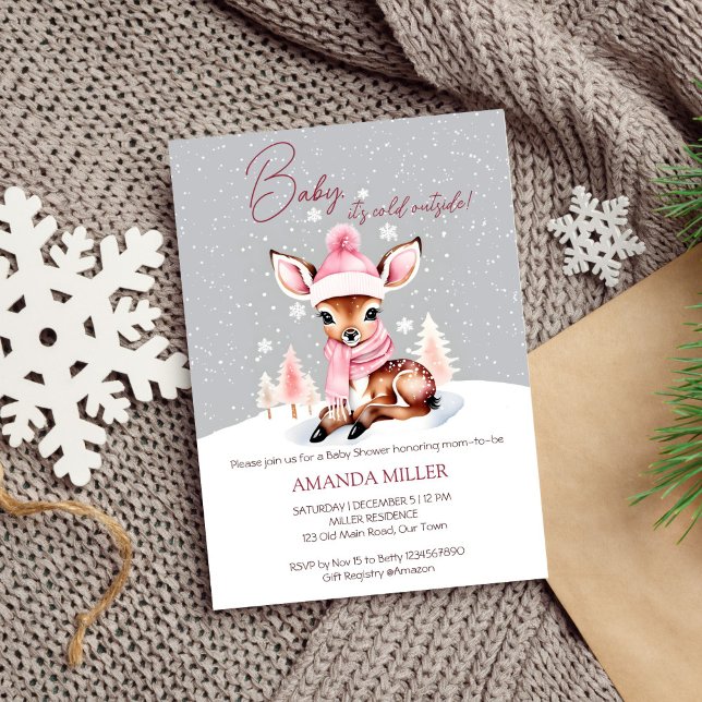 Invitation Bébé il fait froid à l'extérieur baby shower bébé  (Baby it's cold outside winter themed baby shower template invitation digital download cute deer snow)