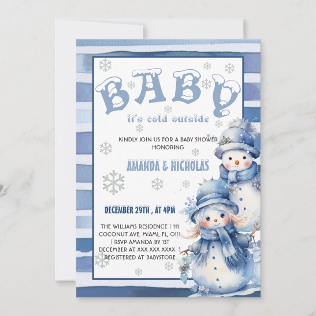 Invitation Bébé Il fait froid à l'extérieur Baby shower bleu  (Devant)