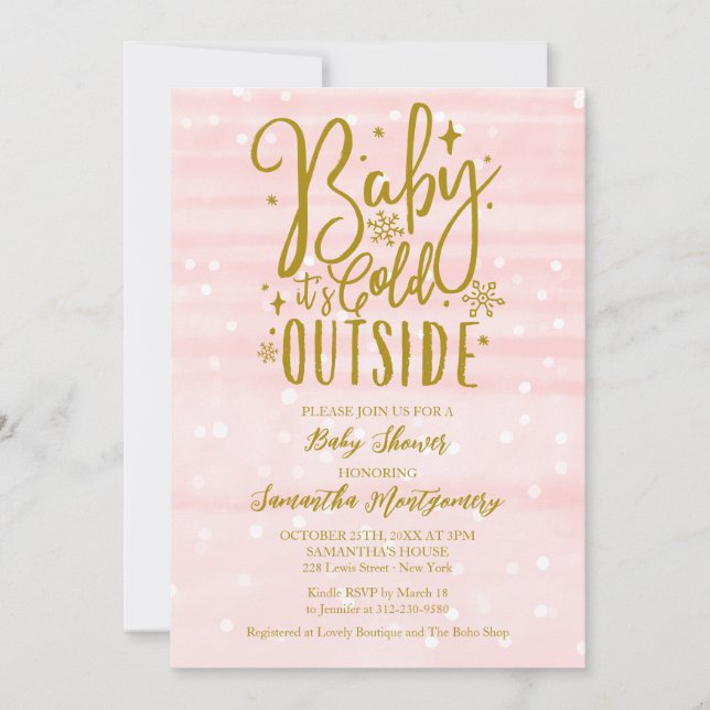 Invitation Bébé Il fait froid à l'extérieur Baby shower fille (Devant)