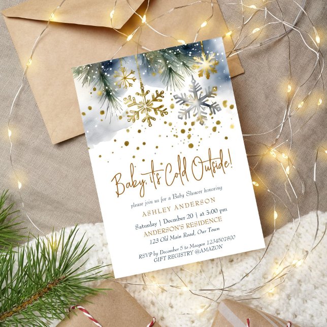 Invitation Bébé il fait froid à l'extérieur du baby shower d' (Baby it's cold outside boho winter baby shower editable template invitation digital download gold)