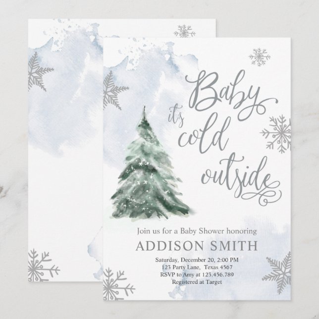 Invitation Bébé Il fait froid à l'extérieur du Baby shower de (Devant / Derrière)