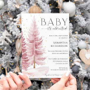 Invitation Bébé il fait froid à l'extérieur rose or fille bab