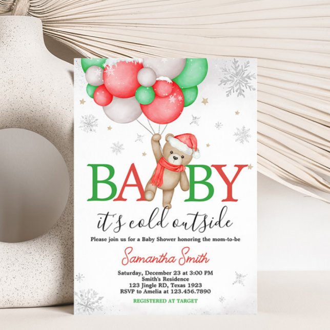 Invitation Bébé Il fait froid dehors Baby shower à ballons d' (Christmas Santa Bear Baby Shower Invitation)