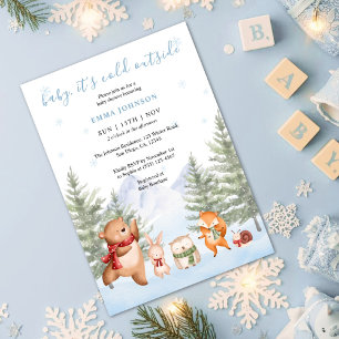 Invitation Bébé, il fait froid dehors, Baby Shower Bois de Wi