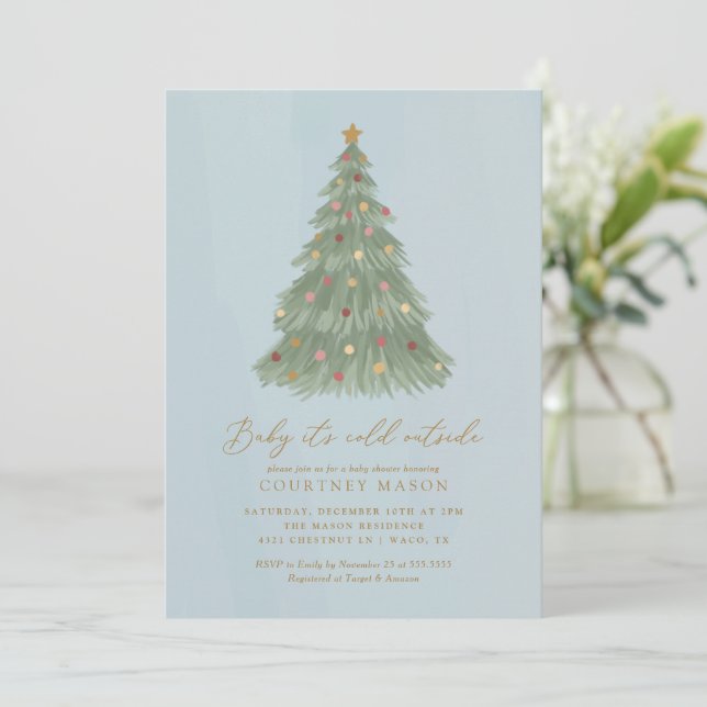 Invitation Bébé Il fait froid dehors Baby shower d'arbre de N (Debout devant)
