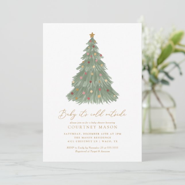 Invitation Bébé Il fait froid dehors Baby shower d'arbre de N (Debout devant)