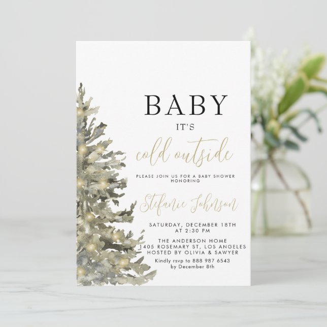 Invitation Bébé il fait froid dehors Baby shower d'arbre de N (Debout devant)