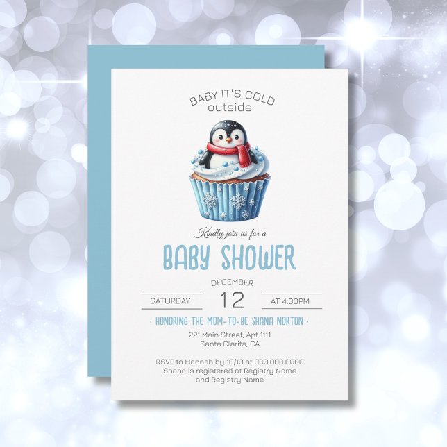 Invitation Bébé Il fait froid dehors Baby shower de pingouin (Baby It's Cold Outside Penguin Boy Baby Shower Invitation)
