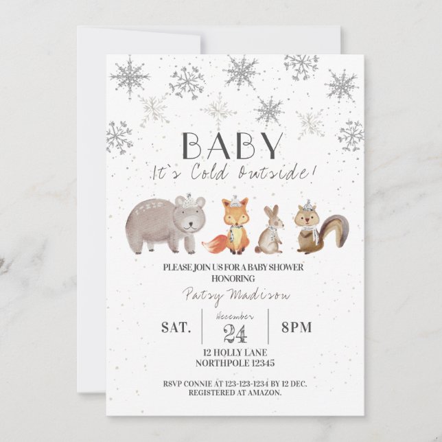 Invitation Bébé Il fait froid dehors, Baby shower d'hiver Inv (Devant)