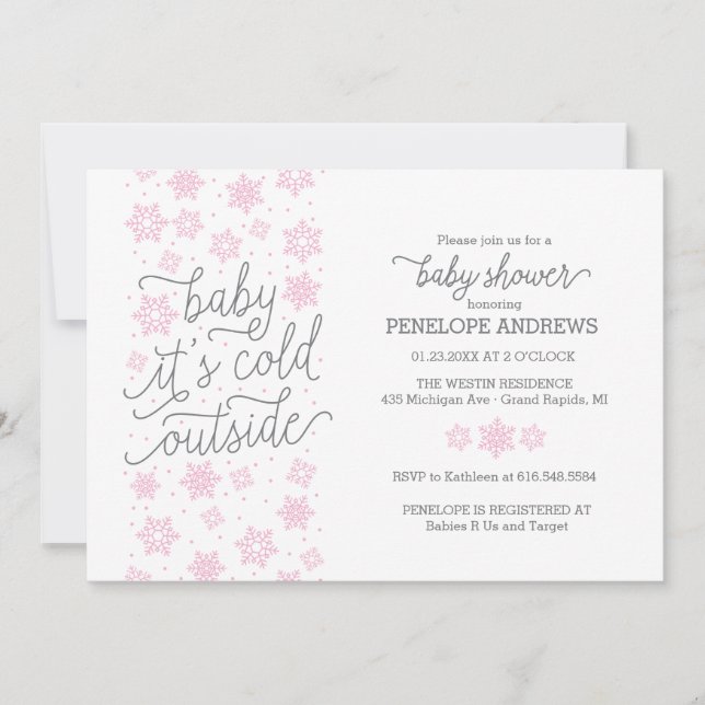 Invitation Bébé Il fait froid dehors Baby shower d'hiver rose (Devant)