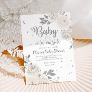 Invitation Bébé il fait froid dehors Baby Shower Fleurs Flora