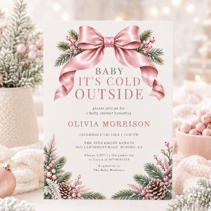 Invitation Bébé il fait froid dehors Baby Shower Rose Bow