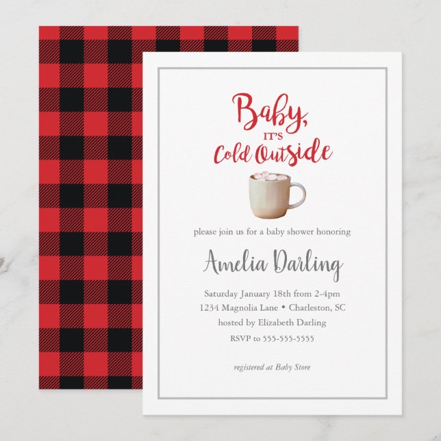 Invitation Bébé Il fait froid dehors Baby shower rouge Invita (Devant / Derrière)