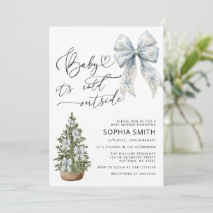 Invitation Bébé il fait froid dehors Baby Shower ruban bleu
