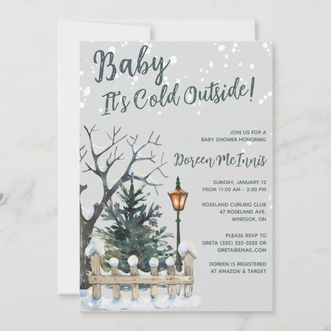 Invitation Bébé il fait froid dehors, Baby Shower sur le thèm (Devant)